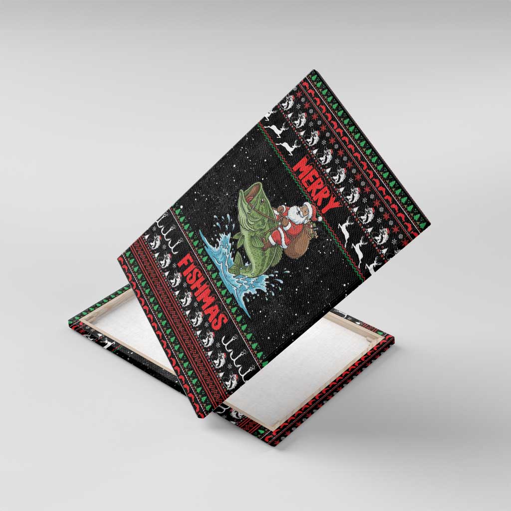 Merry Fishmas Santa Riding Bass Canvas Wall Art Funny Christmas - Wonder Print Shop