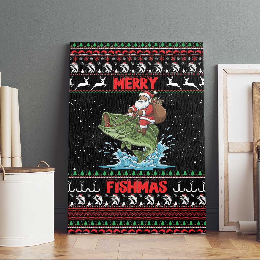 Merry Fishmas Santa Riding Bass Canvas Wall Art Funny Christmas - Wonder Print Shop