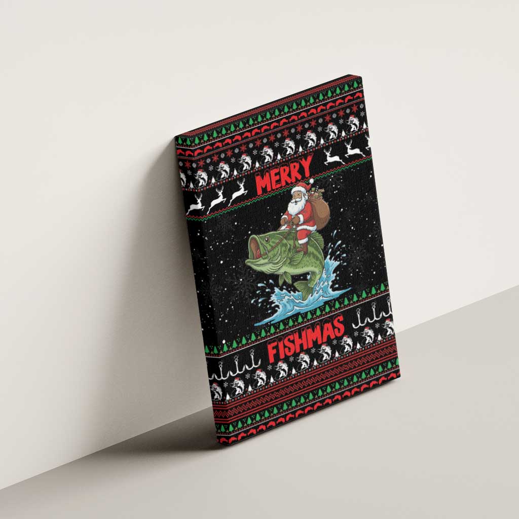 Merry Fishmas Santa Riding Bass Canvas Wall Art Funny Christmas - Wonder Print Shop