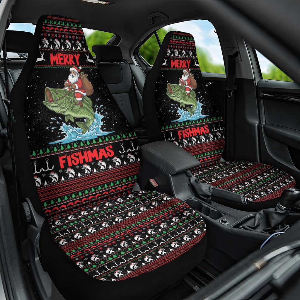 Merry Fishmas Santa Riding Bass Car Seat Cover Funny Christmas - Wonder Print Shop