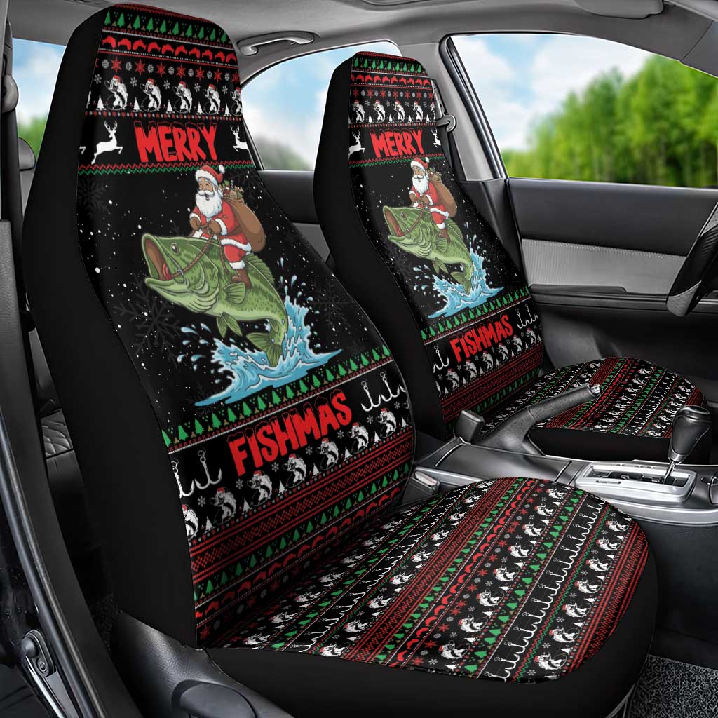 Merry Fishmas Santa Riding Bass Car Seat Cover Funny Christmas - Wonder Print Shop