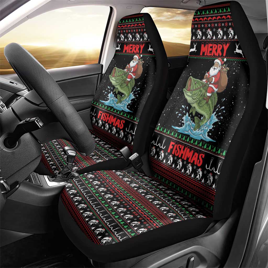 Merry Fishmas Santa Riding Bass Car Seat Cover Funny Christmas - Wonder Print Shop