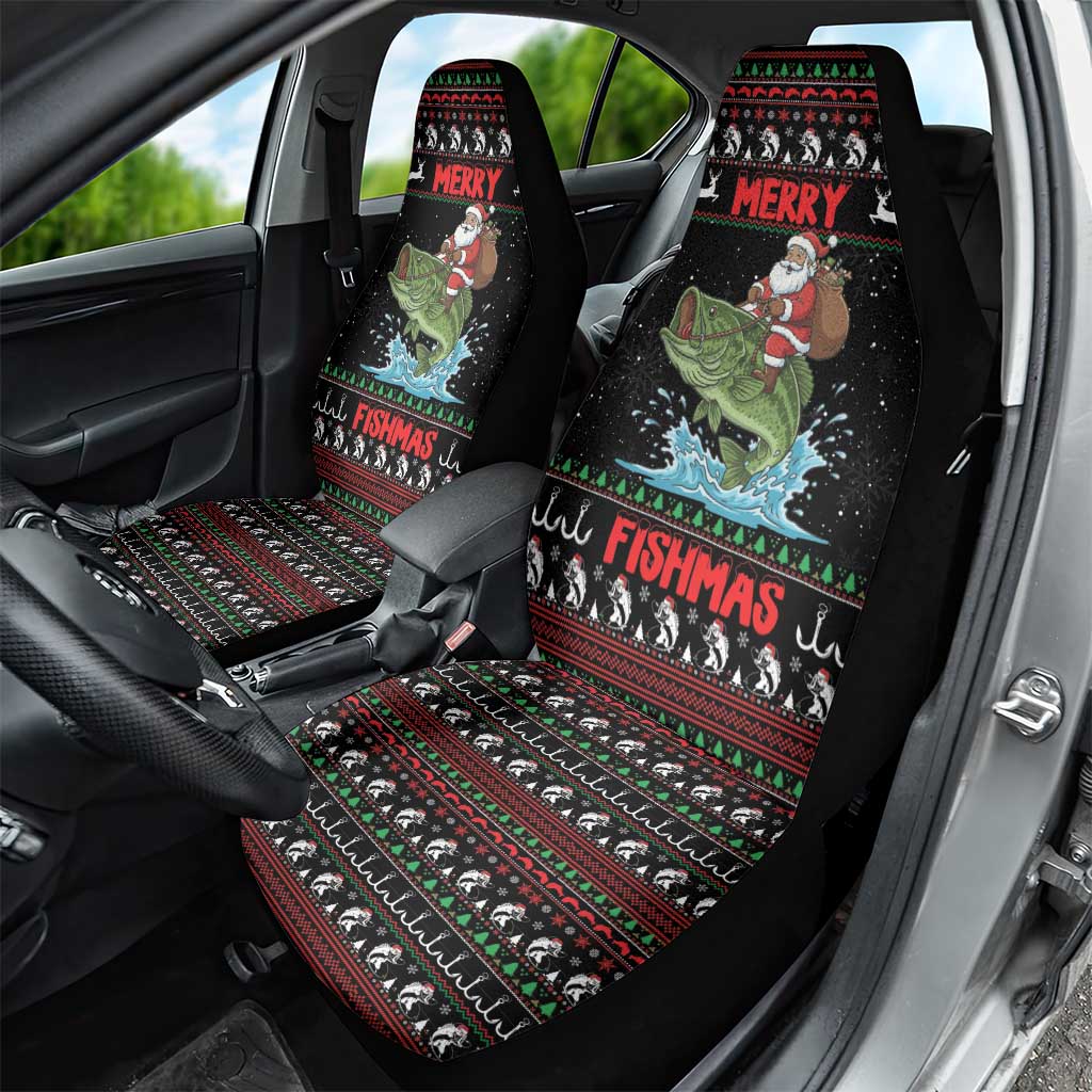 Merry Fishmas Santa Riding Bass Car Seat Cover Funny Christmas - Wonder Print Shop
