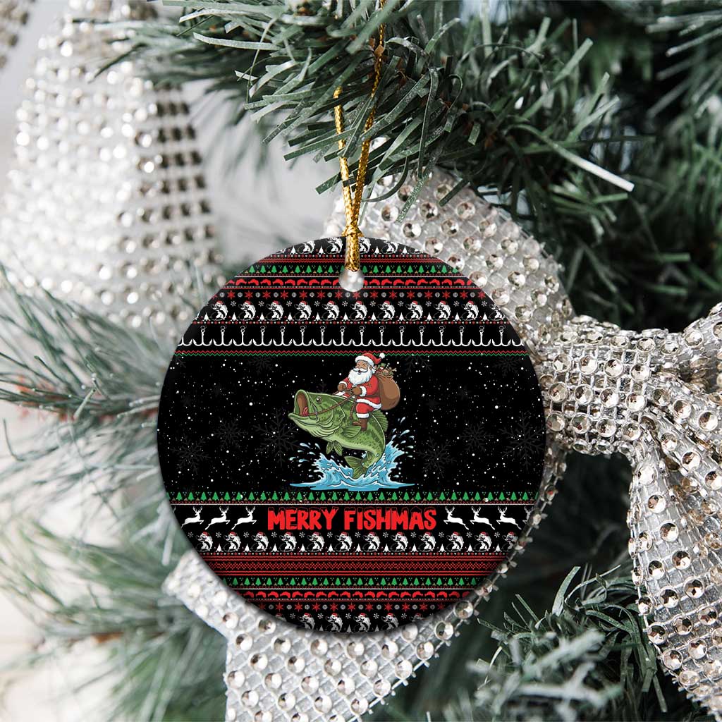 Merry Fishmas Santa Riding Bass Ceramic Ornament Funny Christmas - Wonder Print Shop