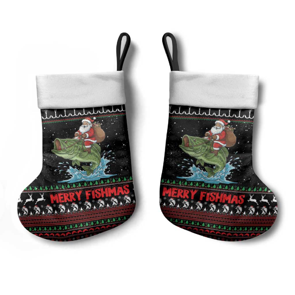Merry Fishmas Santa Riding Bass Christmas Stocking Funny Christmas - Wonder Print Shop