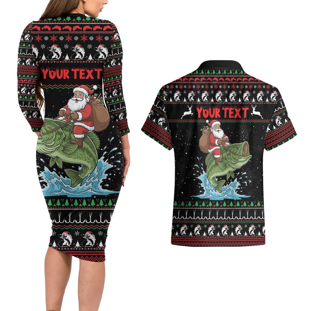 Merry Fishmas Santa Riding Bass Personalized Couples Matching Long Sleeve Bodycon Dress and Hawaiian Shirt Funny Christmas - Wonder Print Shop