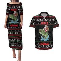 Merry Fishmas Santa Riding Bass Personalized Couples Matching Puletasi and Hawaiian Shirt Funny Christmas - Wonder Print Shop