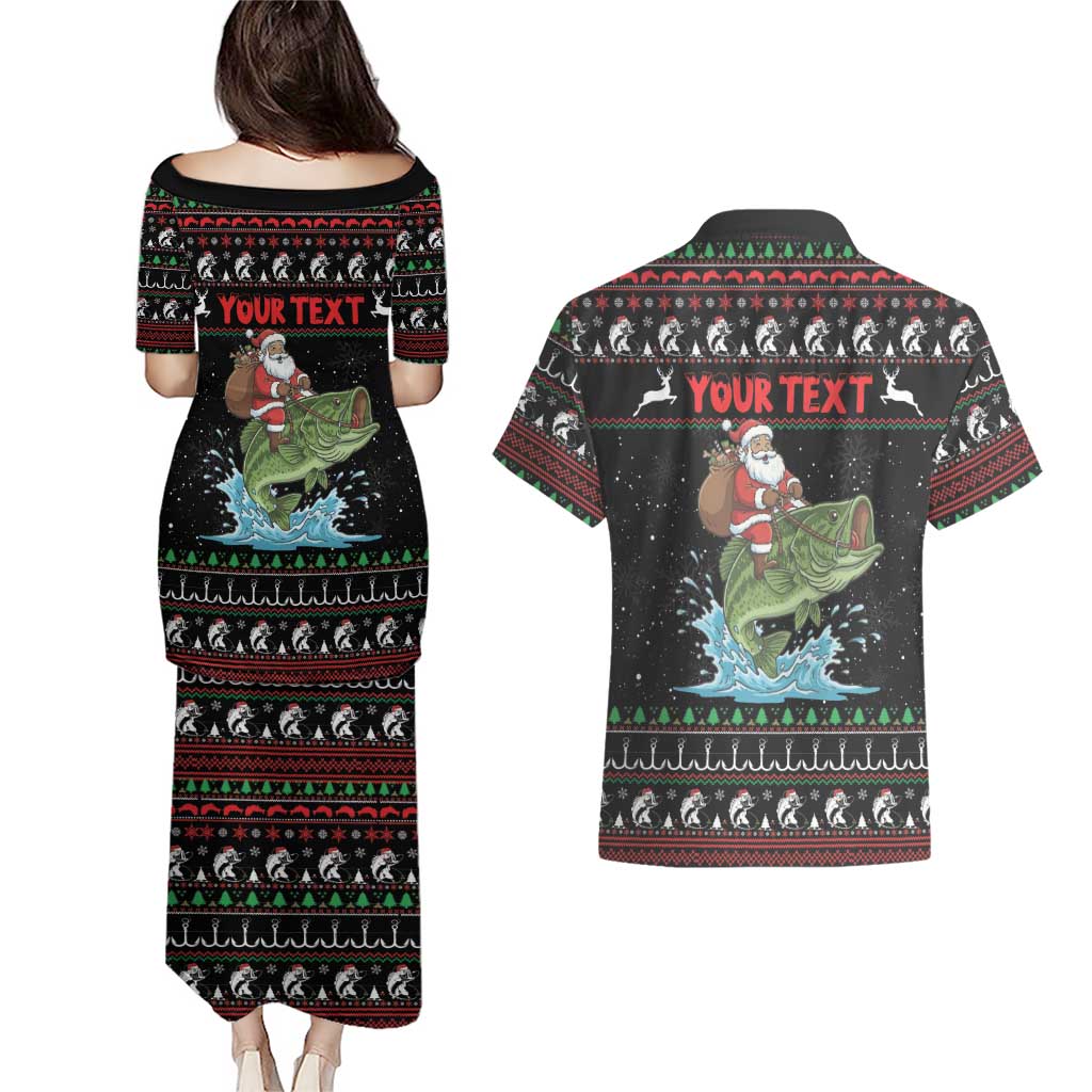 Merry Fishmas Santa Riding Bass Personalized Couples Matching Puletasi and Hawaiian Shirt Funny Christmas - Wonder Print Shop