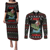 Merry Fishmas Santa Riding Bass Personalized Couples Matching Puletasi and Long Sleeve Button Shirt Funny Christmas - Wonder Print Shop