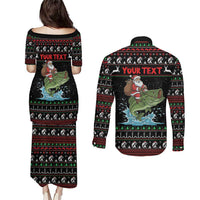 Merry Fishmas Santa Riding Bass Personalized Couples Matching Puletasi and Long Sleeve Button Shirt Funny Christmas - Wonder Print Shop