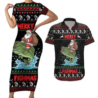 Merry Fishmas Santa Riding Bass Personalized Couples Matching Short Sleeve Bodycon Dress and Hawaiian Shirt Funny Christmas - Wonder Print Shop
