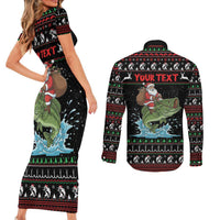 Merry Fishmas Santa Riding Bass Personalized Couples Matching Short Sleeve Bodycon Dress and Long Sleeve Button Shirt Funny Christmas - Wonder Print Shop
