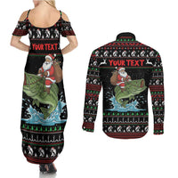 Merry Fishmas Santa Riding Bass Personalized Couples Matching Summer Maxi Dress and Long Sleeve Button Shirt Funny Christmas - Wonder Print Shop