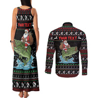 Merry Fishmas Santa Riding Bass Personalized Couples Matching Tank Maxi Dress and Long Sleeve Button Shirt Funny Christmas - Wonder Print Shop