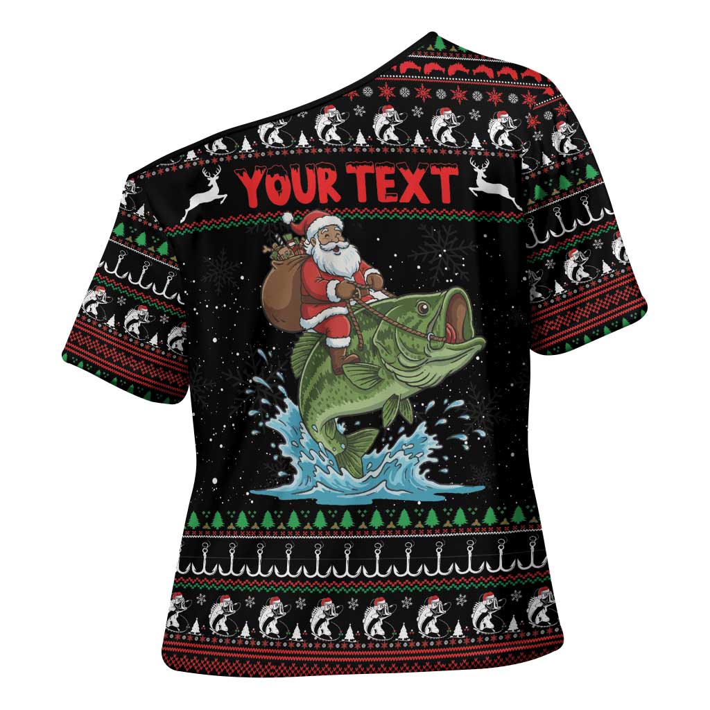 Merry Fishmas Santa Riding Bass Personalized Cross Shoulder Shirt Funny Christmas - Wonder Print Shop