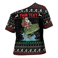 Merry Fishmas Santa Riding Bass Personalized Cross Shoulder Shirt Funny Christmas - Wonder Print Shop