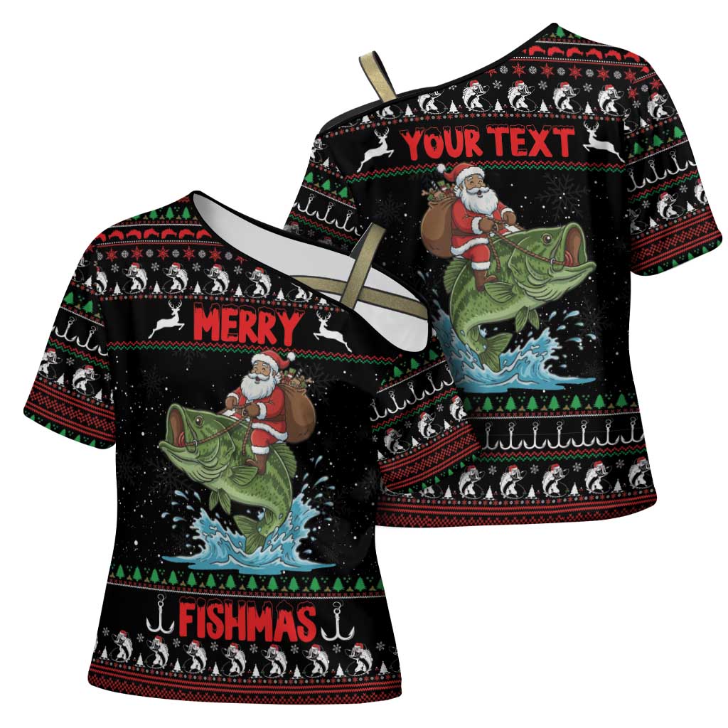 Merry Fishmas Santa Riding Bass Personalized Cross Shoulder Shirt Funny Christmas - Wonder Print Shop