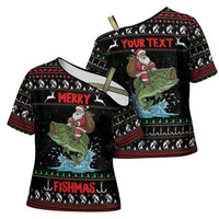 Merry Fishmas Santa Riding Bass Personalized Cross Shoulder Shirt Funny Christmas - Wonder Print Shop