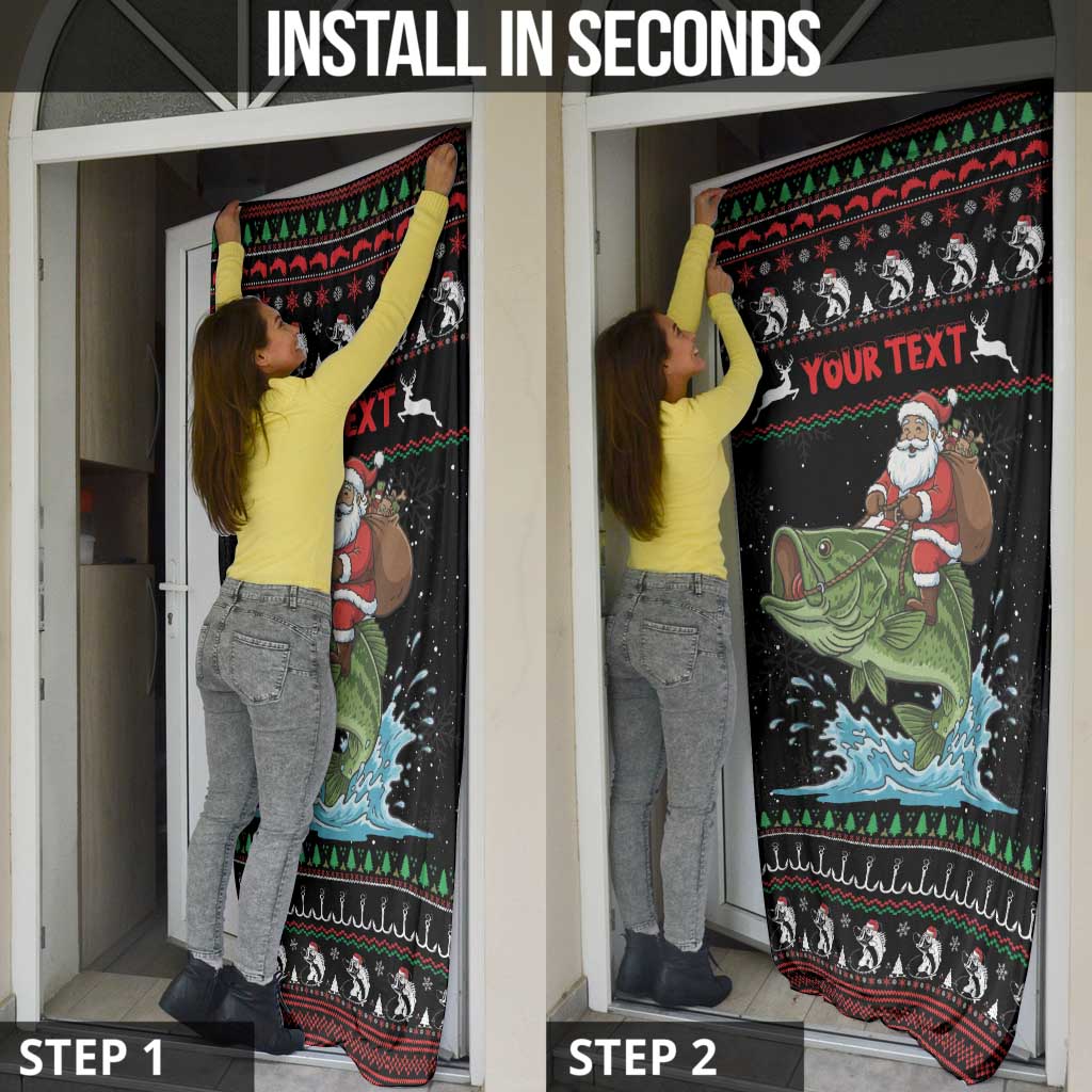 Merry Fishmas Santa Riding Bass Personalized Door Cover Funny Christmas - Wonder Print Shop