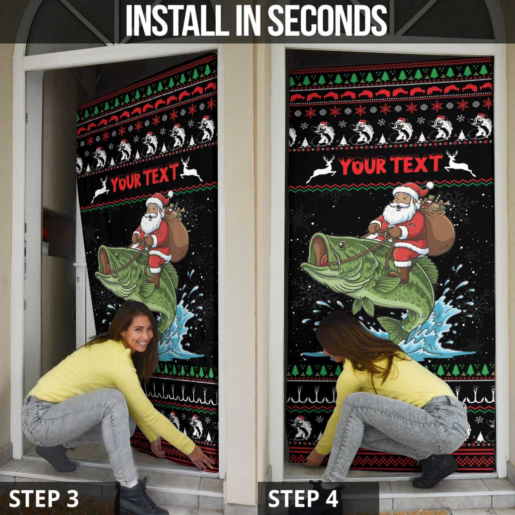 Merry Fishmas Santa Riding Bass Personalized Door Cover Funny Christmas - Wonder Print Shop