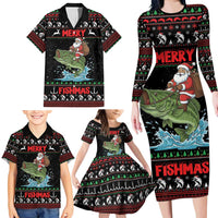 Merry Fishmas Santa Riding Bass Personalized Family Matching Long Sleeve Bodycon Dress and Hawaiian Shirt Funny Christmas - Wonder Print Shop