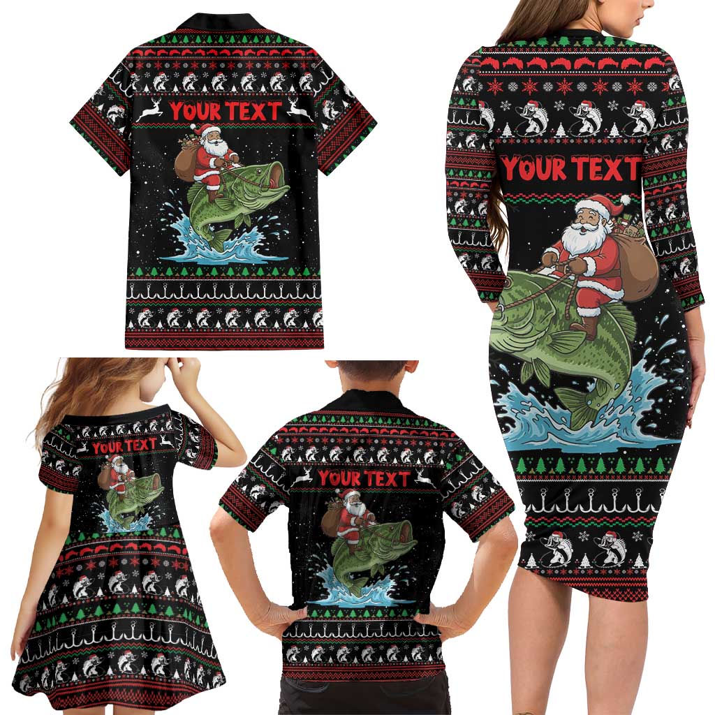 Merry Fishmas Santa Riding Bass Personalized Family Matching Long Sleeve Bodycon Dress and Hawaiian Shirt Funny Christmas - Wonder Print Shop