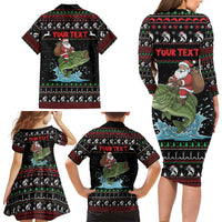 Merry Fishmas Santa Riding Bass Personalized Family Matching Long Sleeve Bodycon Dress and Hawaiian Shirt Funny Christmas - Wonder Print Shop