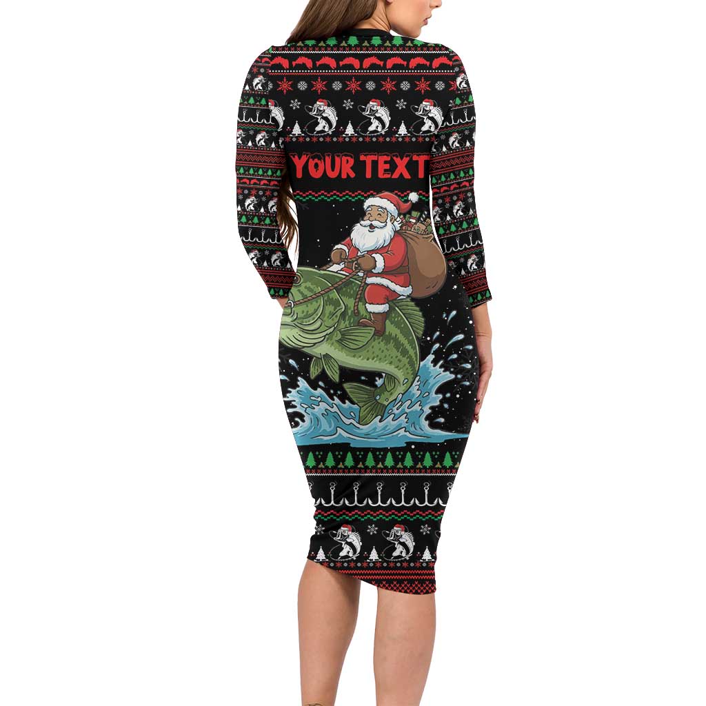Merry Fishmas Santa Riding Bass Personalized Family Matching Long Sleeve Bodycon Dress and Hawaiian Shirt Funny Christmas - Wonder Print Shop