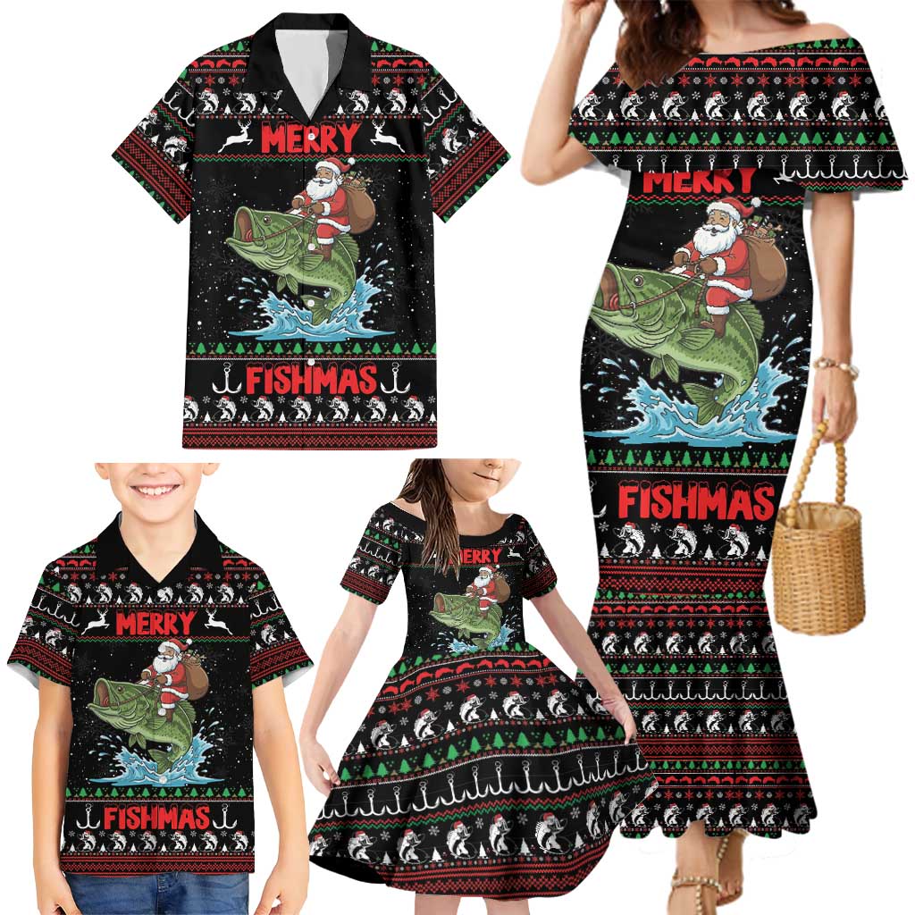 Merry Fishmas Santa Riding Bass Personalized Family Matching Mermaid Dress and Hawaiian Shirt Funny Christmas - Wonder Print Shop