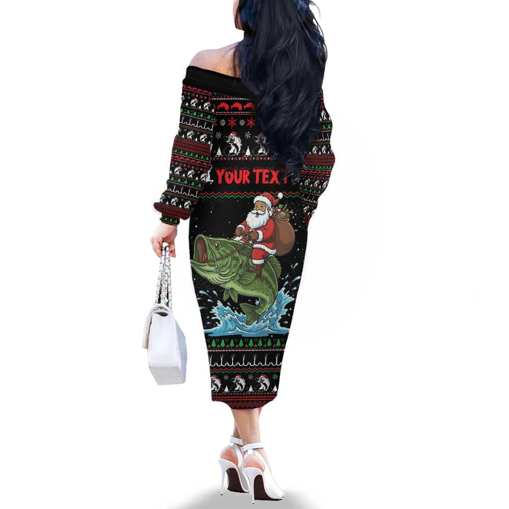 Merry Fishmas Santa Riding Bass Personalized Family Matching Off The Shoulder Long Sleeve Dress and Hawaiian Shirt Funny Christmas - Wonder Print Shop