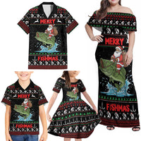 Merry Fishmas Santa Riding Bass Personalized Family Matching Off Shoulder Maxi Dress and Hawaiian Shirt Funny Christmas - Wonder Print Shop