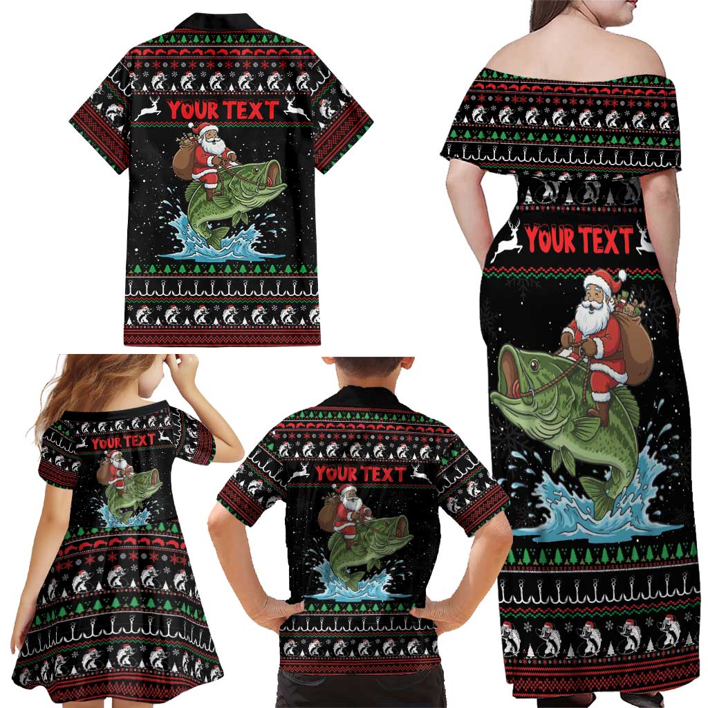 Merry Fishmas Santa Riding Bass Personalized Family Matching Off Shoulder Maxi Dress and Hawaiian Shirt Funny Christmas - Wonder Print Shop