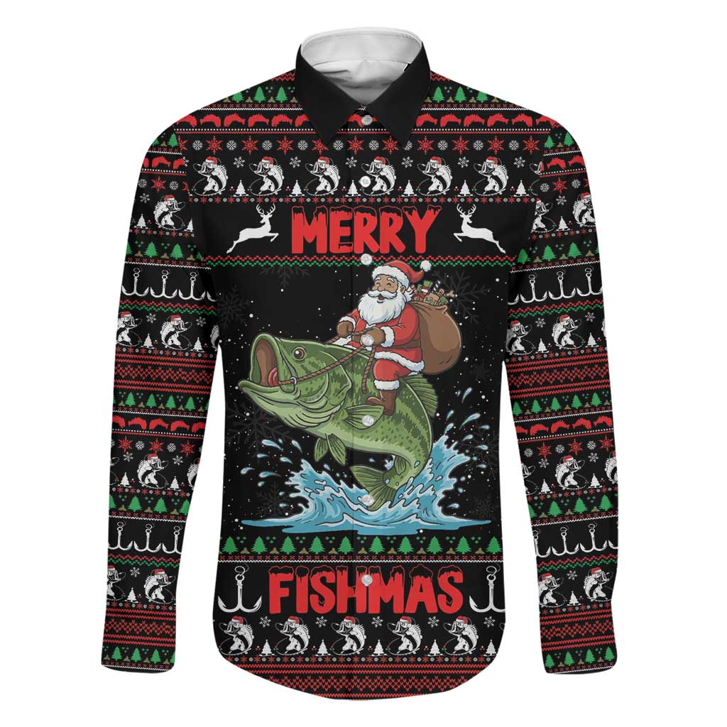Merry Fishmas Santa Riding Bass Personalized Family Matching Off Shoulder Maxi Dress and Hawaiian Shirt Funny Christmas - Wonder Print Shop