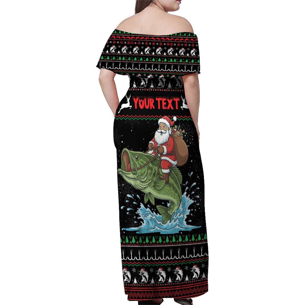 Merry Fishmas Santa Riding Bass Personalized Family Matching Off Shoulder Maxi Dress and Hawaiian Shirt Funny Christmas - Wonder Print Shop