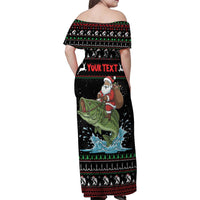 Merry Fishmas Santa Riding Bass Personalized Family Matching Off Shoulder Maxi Dress and Hawaiian Shirt Funny Christmas - Wonder Print Shop