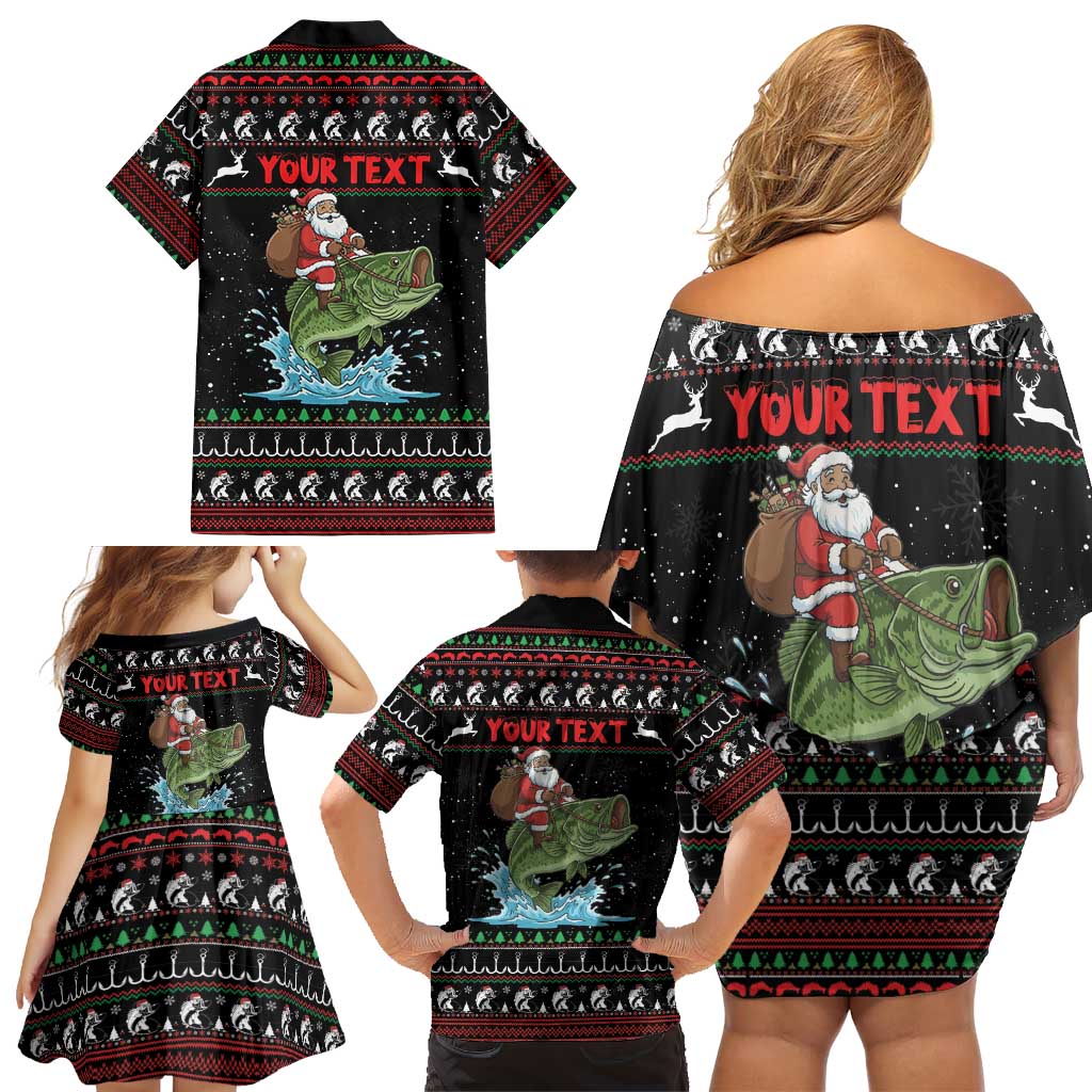 Merry Fishmas Santa Riding Bass Personalized Family Matching Off Shoulder Short Dress and Hawaiian Shirt Funny Christmas - Wonder Print Shop