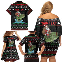 Merry Fishmas Santa Riding Bass Personalized Family Matching Off Shoulder Short Dress and Hawaiian Shirt Funny Christmas - Wonder Print Shop