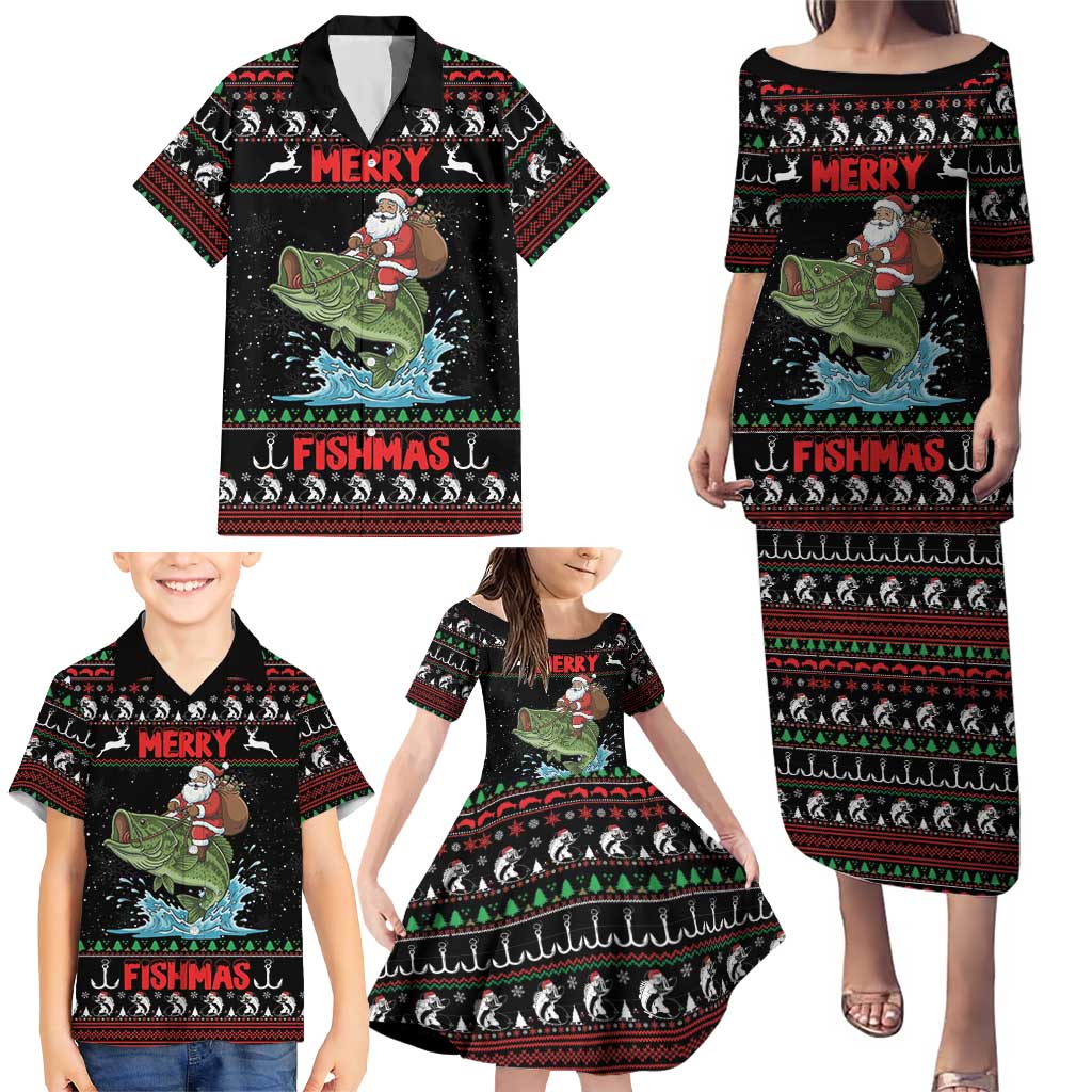 Merry Fishmas Santa Riding Bass Personalized Family Matching Puletasi and Hawaiian Shirt Funny Christmas - Wonder Print Shop