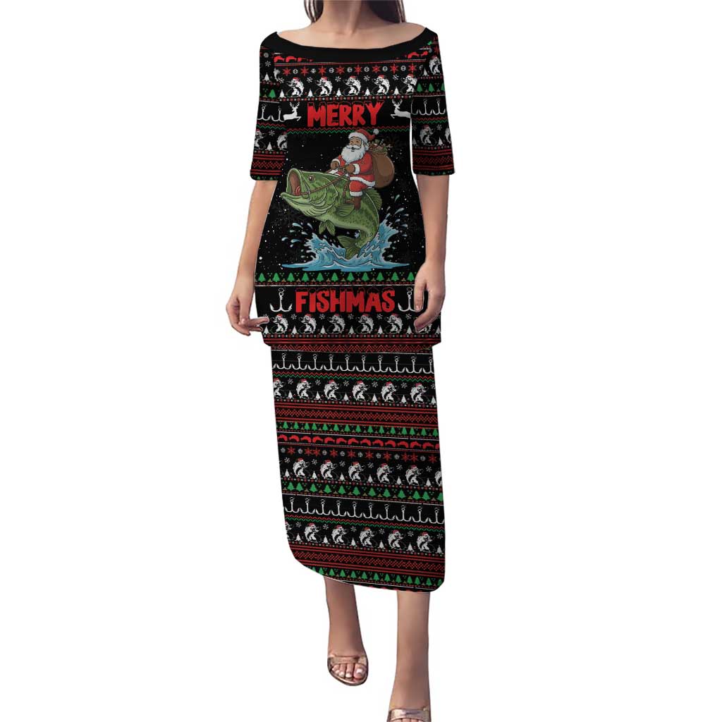 Merry Fishmas Santa Riding Bass Personalized Family Matching Puletasi and Hawaiian Shirt Funny Christmas - Wonder Print Shop