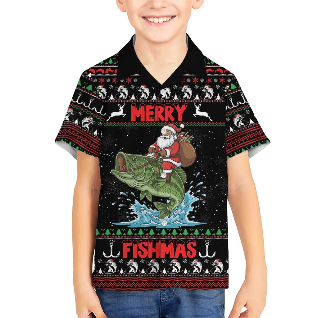Merry Fishmas Santa Riding Bass Personalized Family Matching Puletasi and Hawaiian Shirt Funny Christmas - Wonder Print Shop