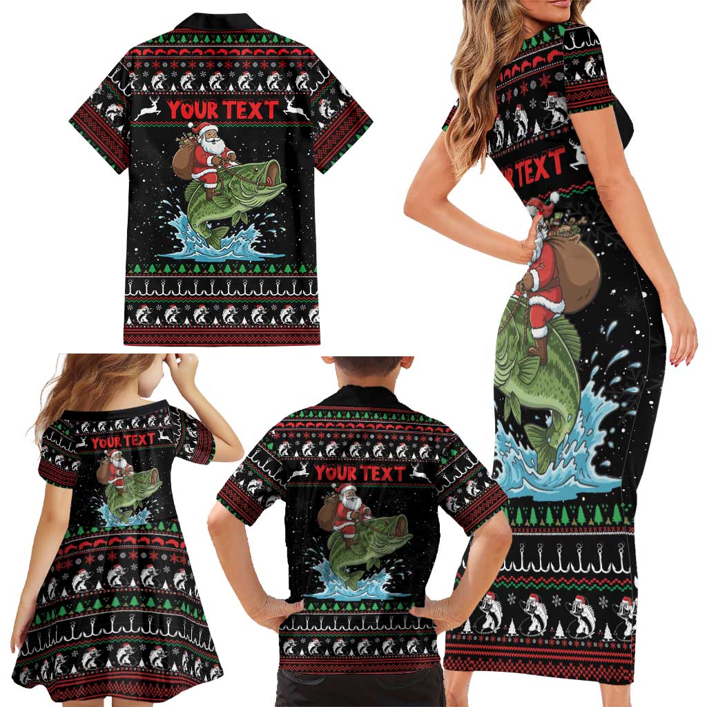 Merry Fishmas Santa Riding Bass Personalized Family Matching Short Sleeve Bodycon Dress and Hawaiian Shirt Funny Christmas - Wonder Print Shop