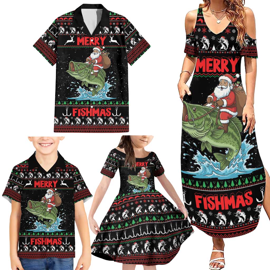 Merry Fishmas Santa Riding Bass Personalized Family Matching Summer Maxi Dress and Hawaiian Shirt Funny Christmas - Wonder Print Shop