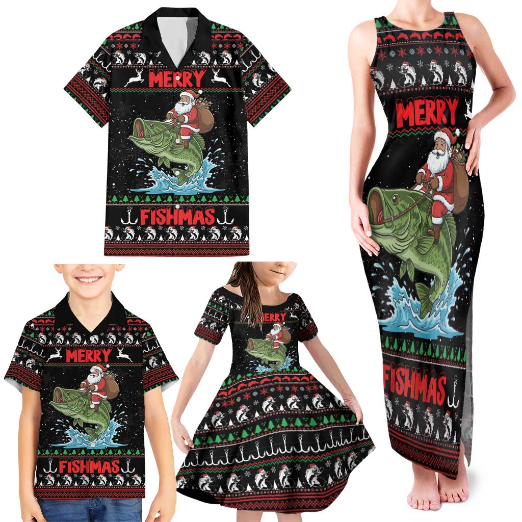 Merry Fishmas Santa Riding Bass Personalized Family Matching Tank Maxi Dress and Hawaiian Shirt Funny Christmas - Wonder Print Shop