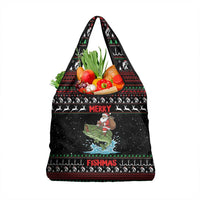 Merry Fishmas Santa Riding Bass Grocery Bag Funny Christmas - Wonder Print Shop
