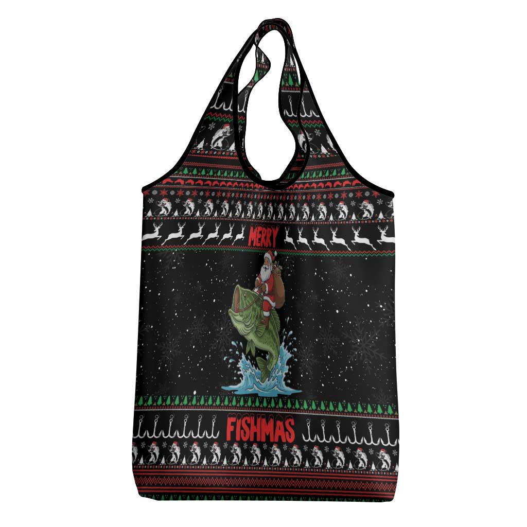 Merry Fishmas Santa Riding Bass Grocery Bag Funny Christmas - Wonder Print Shop