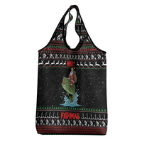 Merry Fishmas Santa Riding Bass Grocery Bag Funny Christmas - Wonder Print Shop