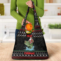 Merry Fishmas Santa Riding Bass Grocery Bag Funny Christmas - Wonder Print Shop