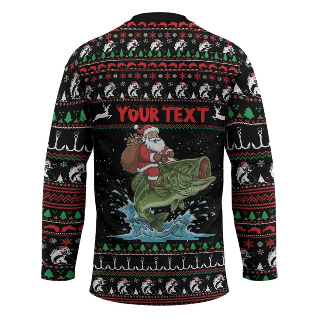Merry Fishmas Santa Riding Bass Personalized Hockey Jersey Funny Christmas - Wonder Print Shop