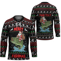 Merry Fishmas Santa Riding Bass Personalized Hockey Jersey Funny Christmas - Wonder Print Shop