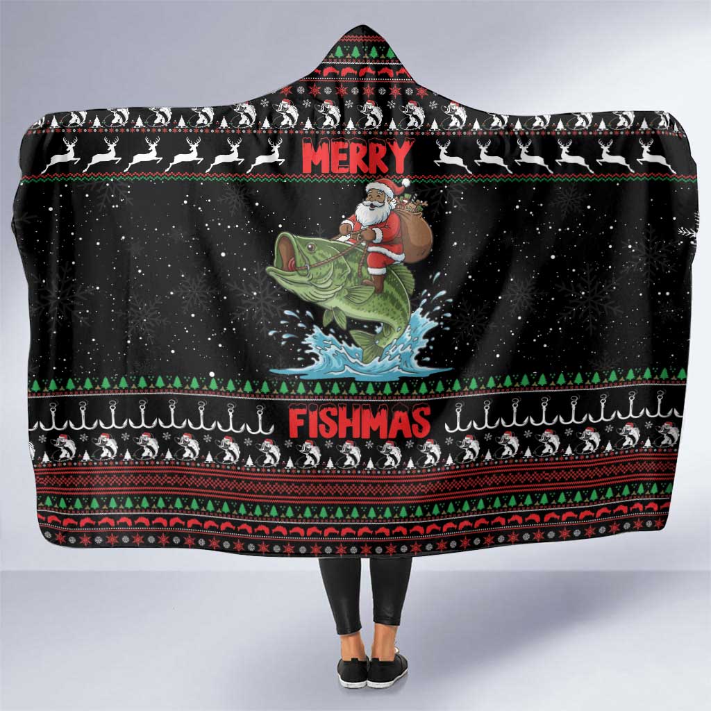 Merry Fishmas Santa Riding Bass Hooded Blanket Funny Christmas - Wonder Print Shop